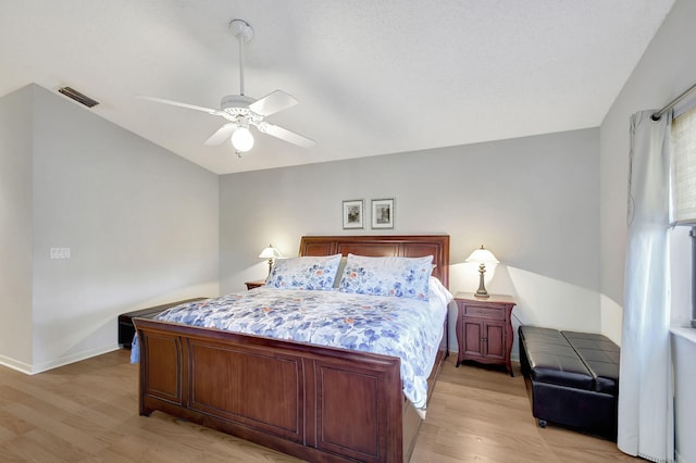 bedroom featuring ceiling fan and light hardwood / wood-style floors