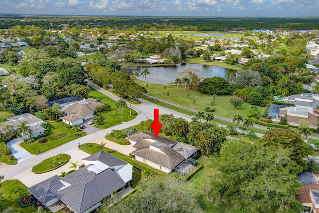 aerial view with a water view