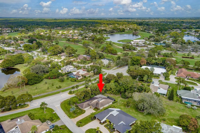 aerial view featuring a water view