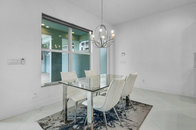 dining room with a chandelier