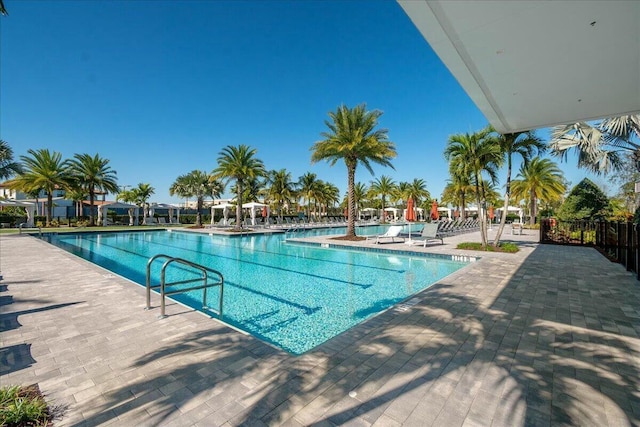 view of swimming pool with a patio