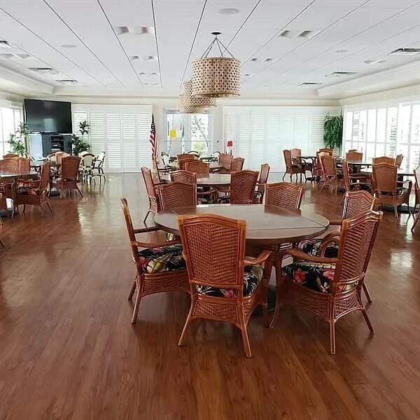 dining area with dark wood-type flooring