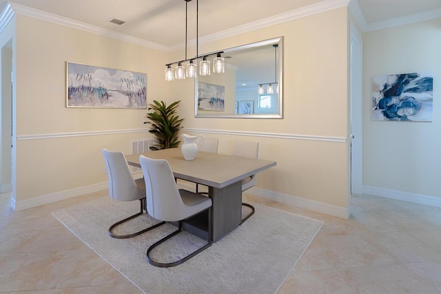 tiled dining area with crown molding