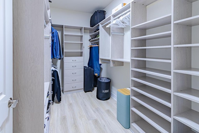 spacious closet with light hardwood / wood-style floors