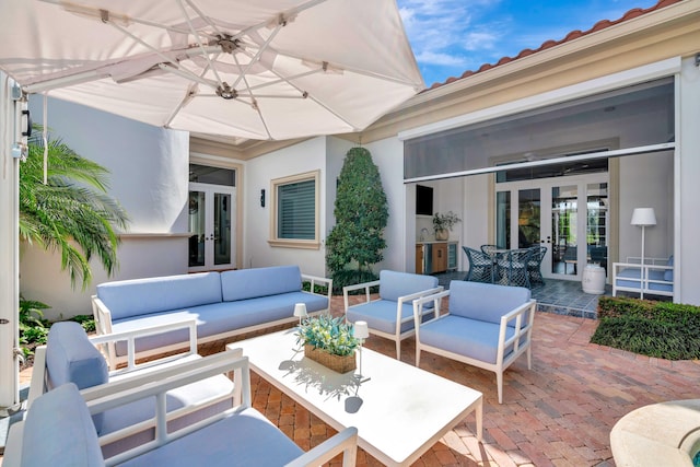 view of patio featuring french doors and an outdoor hangout area