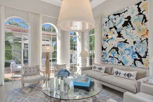 living room featuring ornamental molding