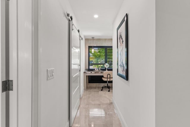 11955 N Lake Dr, Boynton Beach, FL 33436 - hall featuring a barn door
