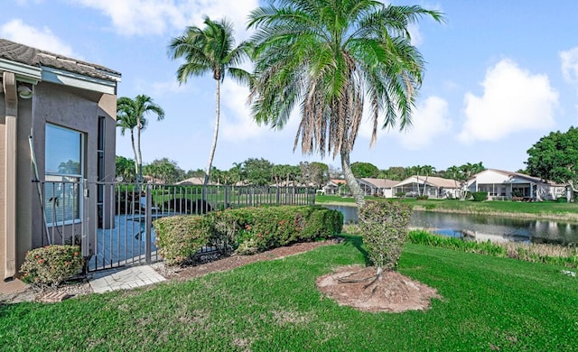 view of yard with a water view