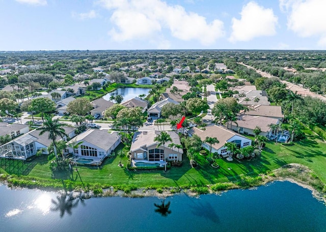 bird's eye view featuring a water view