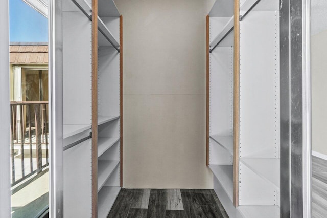 walk in closet with hardwood / wood-style floors