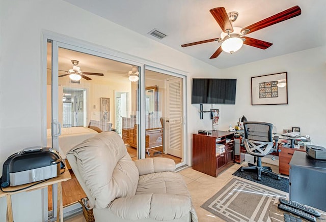 home office with ceiling fan