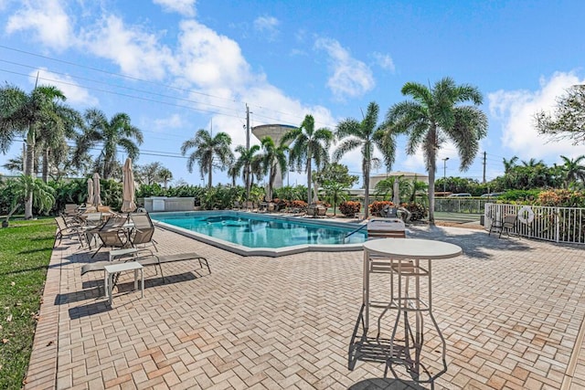 view of swimming pool with a patio