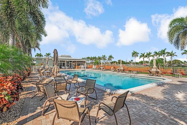 view of pool featuring a patio