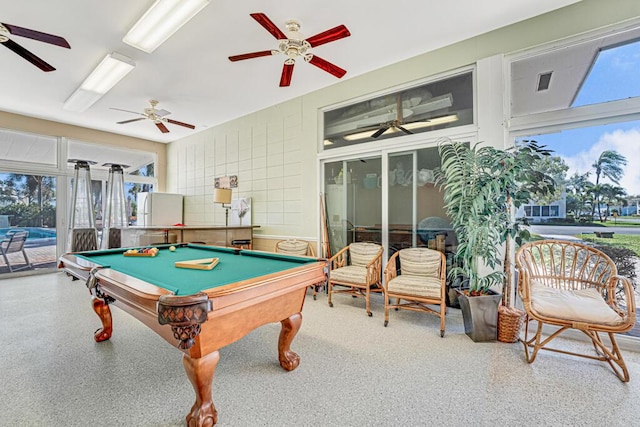 rec room with billiards and a wealth of natural light