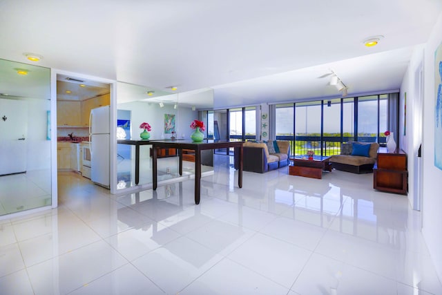 living room with light tile patterned floors