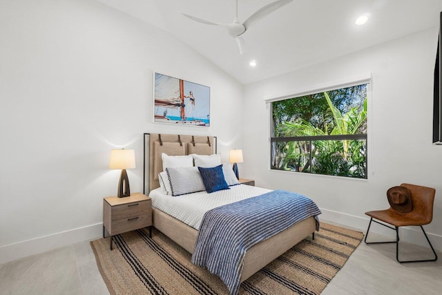 bedroom featuring lofted ceiling and ceiling fan