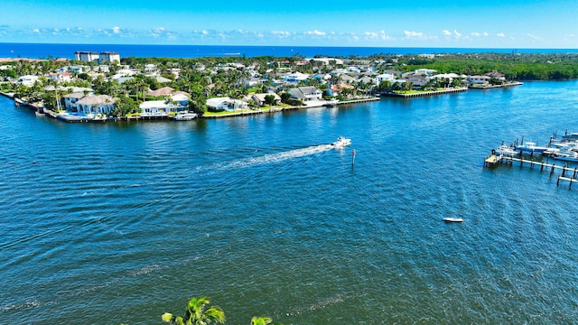 drone / aerial view featuring a water view