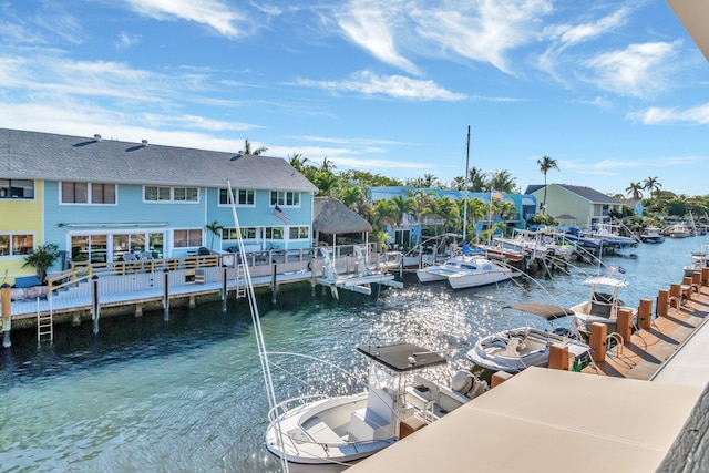 view of dock with a water view