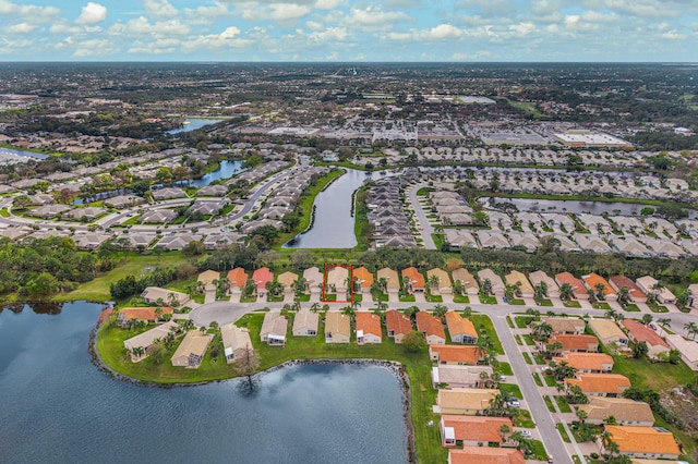 aerial view featuring a water view