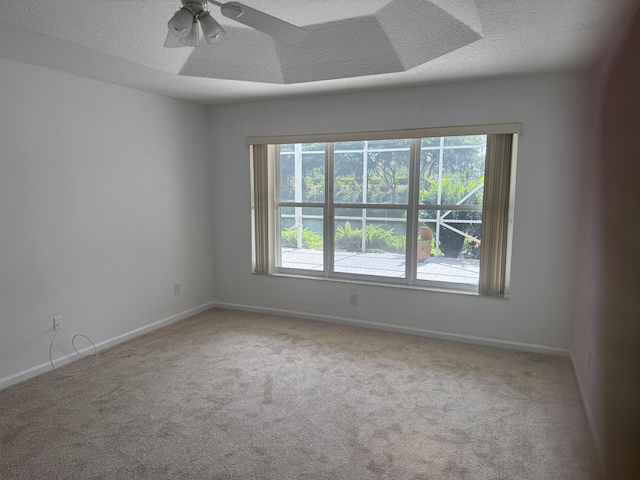 spare room featuring a healthy amount of sunlight, carpet flooring, and a textured ceiling