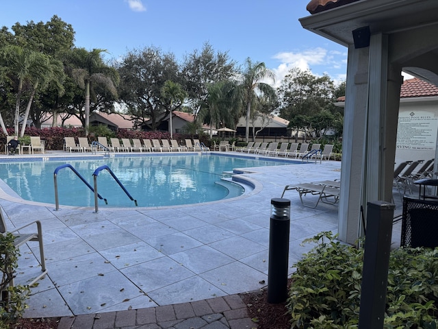 view of pool featuring a patio