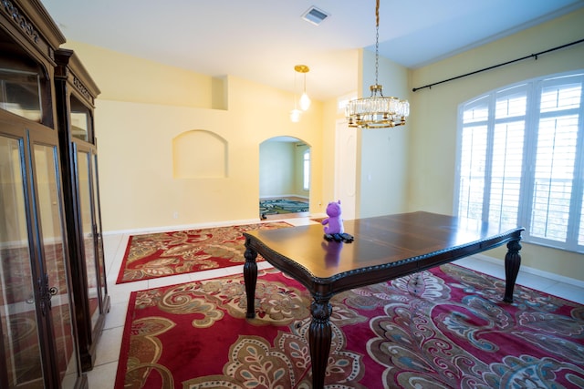 165 Cypress Trce, Royal Palm Beach, FL 33411 - office with arched walkways, lofted ceiling, a chandelier, baseboards, and healthy amount of natural light