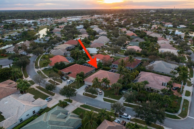 view of aerial view at dusk