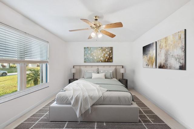 bedroom featuring ceiling fan