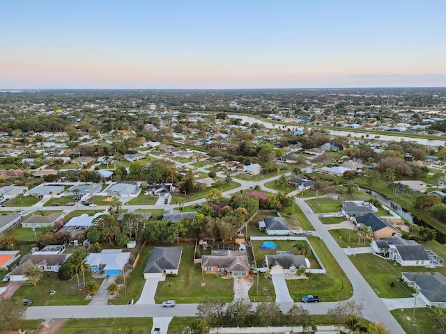 view of aerial view at dusk