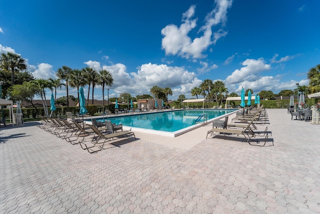 view of swimming pool featuring a patio