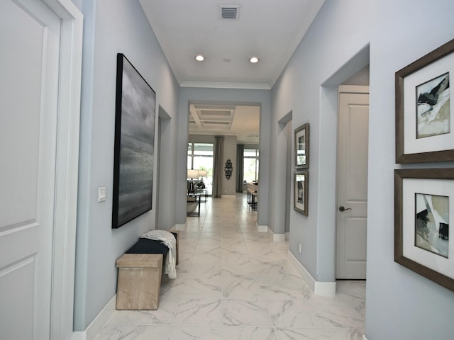 corridor with crown molding