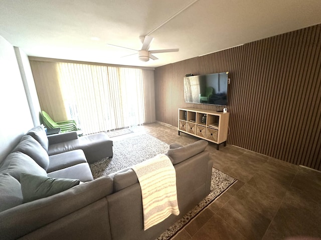 living room with ceiling fan