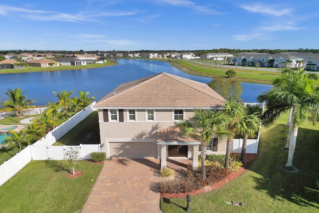 aerial view with a water view