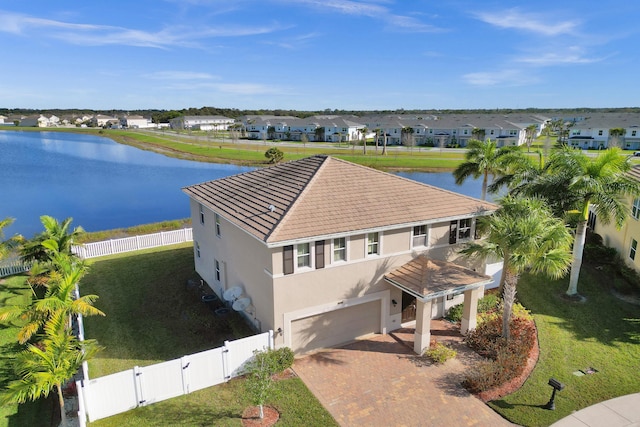 aerial view with a water view