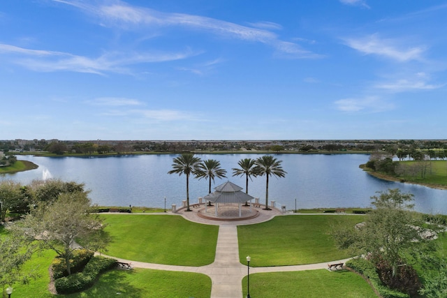 property view of water featuring a gazebo