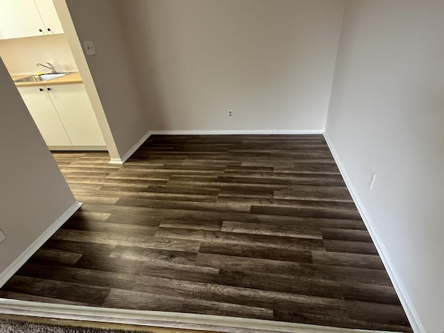 unfurnished dining area with dark hardwood / wood-style floors and sink