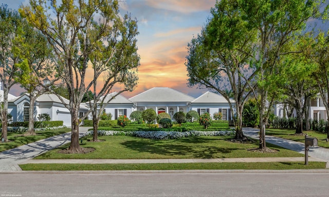 view of front of home with a front lawn and concrete driveway