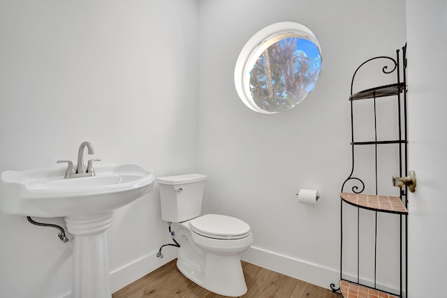 bathroom with wood-type flooring and toilet