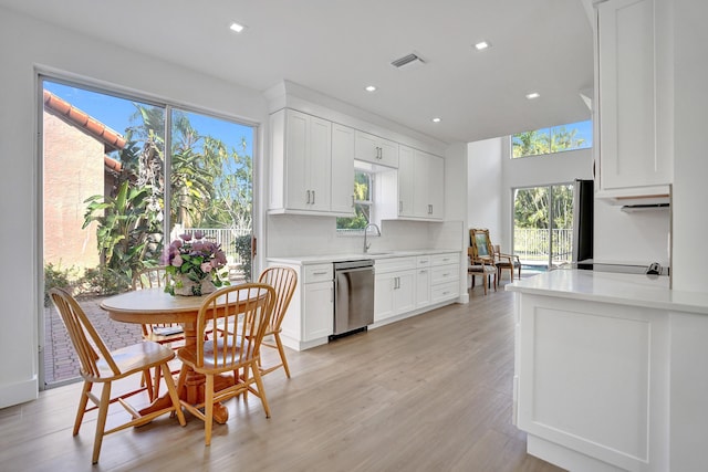 kitchen with white cabinetry, dishwasher, sink, and decorative backsplash