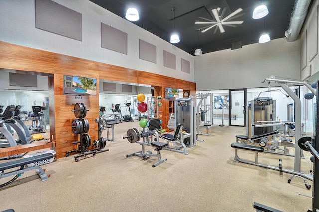 gym with a high ceiling