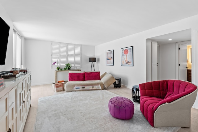 living room with light hardwood / wood-style flooring