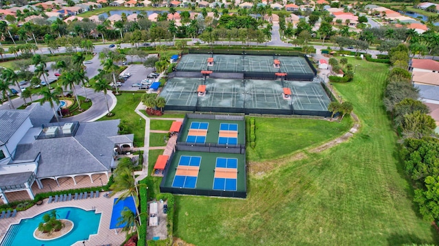 birds eye view of property with a residential view