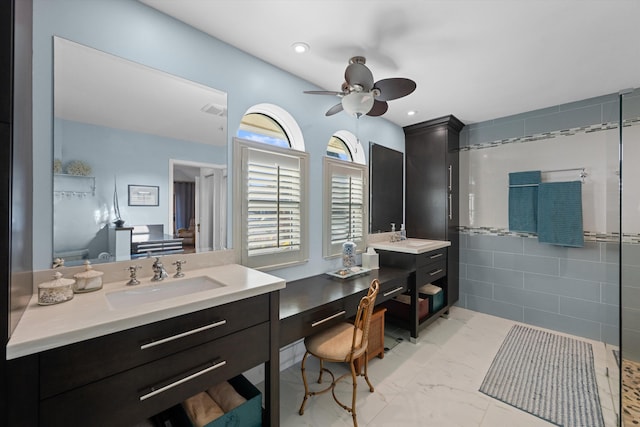 bathroom with vanity and ceiling fan