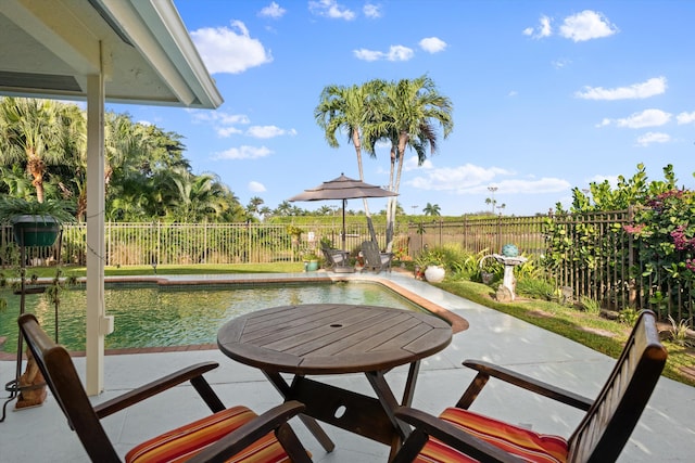 exterior space with a fenced in pool