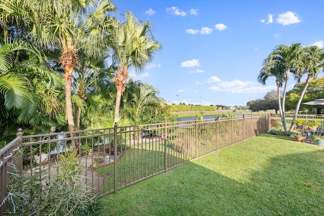 view of yard with a water view