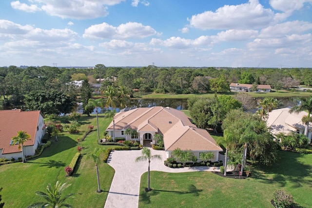 bird's eye view featuring a water view