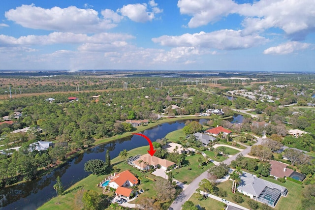 bird's eye view featuring a water view