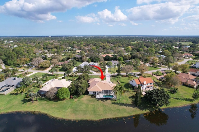 aerial view with a water view