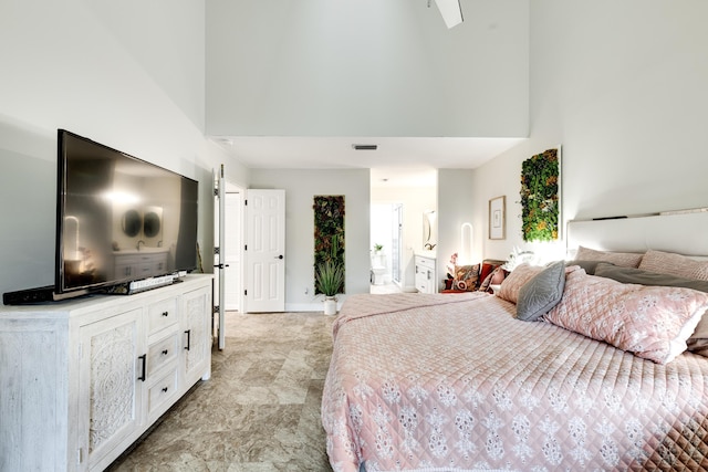 bedroom with a towering ceiling