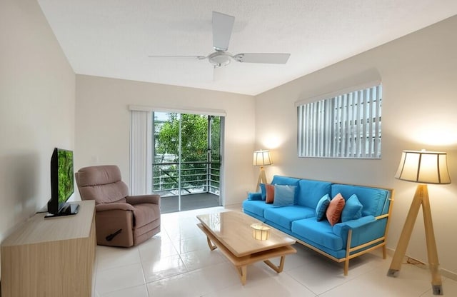 950 Flanders T, Delray Beach, FL 33484 - living room with light tile patterned floors and a ceiling fan